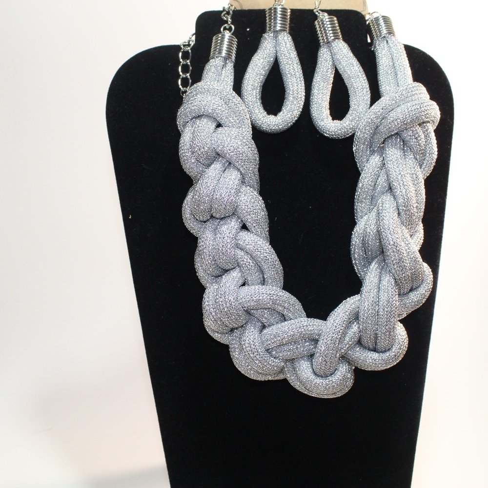 Braided Silver Necklace and Earring Set